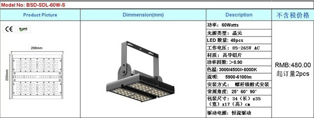 【照明供應(yīng)LED隧道燈120W大功率防水射燈公路隧道照明燈具】價格,廠家,圖片,隧道燈,深圳市百事達光電-